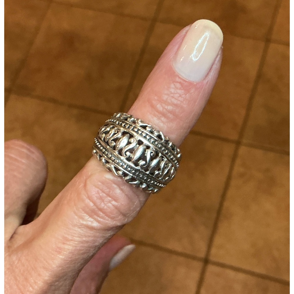 Vintage‎ 925 Sterling Silver Ornate Dome Ring Size 5.5